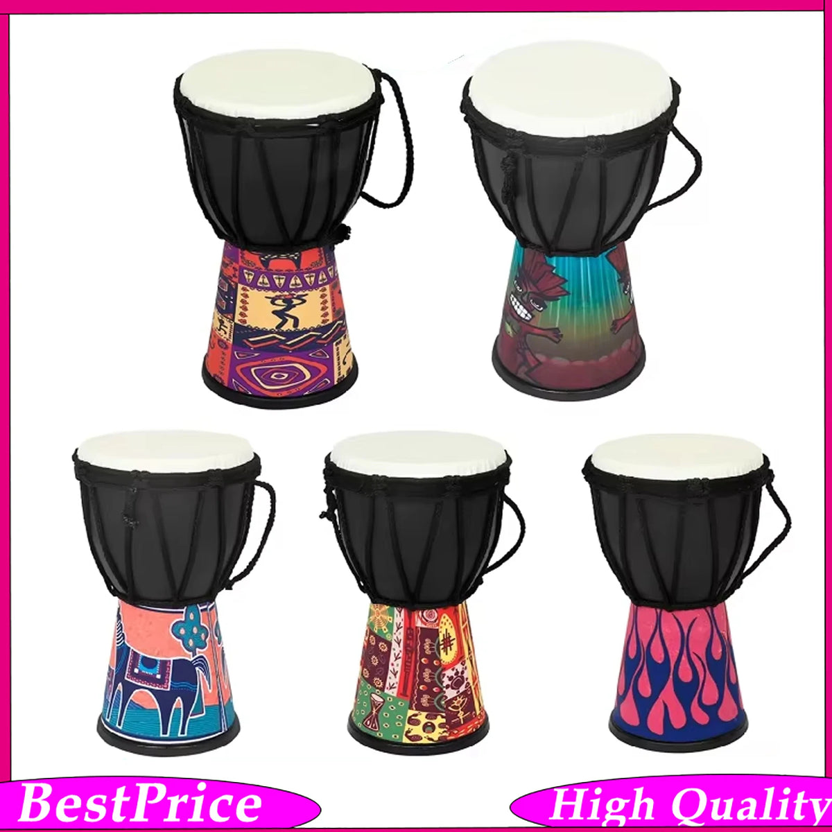 4 Inch African Drum ABS Drum Cavity Portable Children's Hand Drum Portable Djembe Drum with Colorful Art Patterns