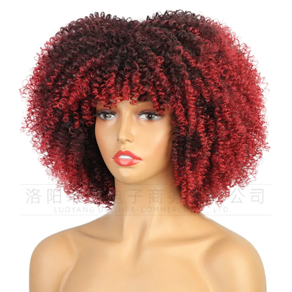 European and American women's African black fluffy small curly afro wig full head cover