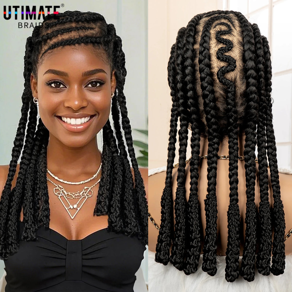 New Synthetic Afro Braided Wig Full Lace Cornrow Box Braids Wig 18 inches Lace Frontal Braiding Wig for African Black Women