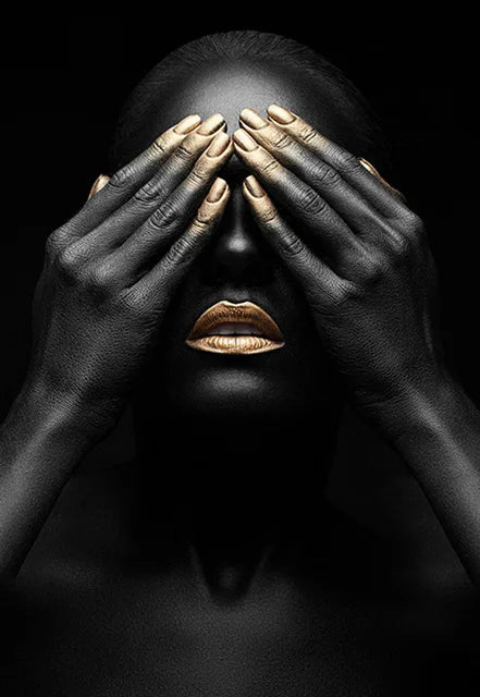 African Woman Art Black And Gold Portrait Canvas Paintings Poster Print Wall Art Picture Home Decor For Living Room Frameless