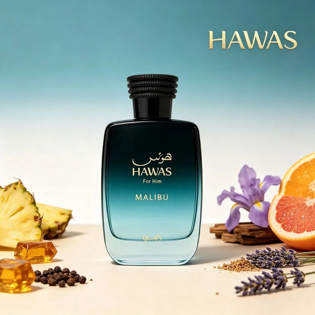 Hawas Malibu by Rasasi 100ml  Unisex EDP, Pineapple & Orange Aromatic Fragrance