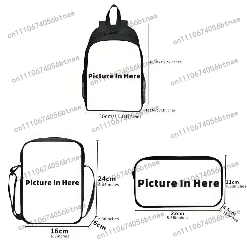 Lovely African Queen Cartoon Backpack Set for Women and Youth - Black Polyester with Golden Crown Design, Adjustable Straps, Zip