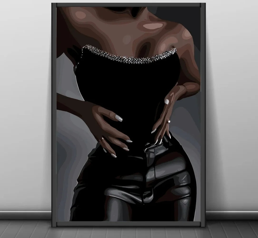 Modern African American Black Woman Fashion Portrait Posters and Prints Canvas Printing Wall Art Picture for Living Room Deco