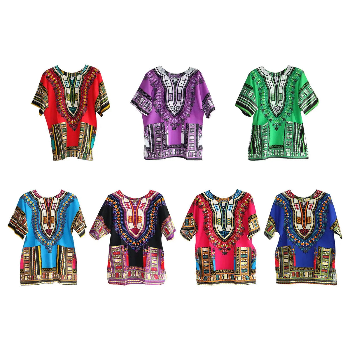 African Traditional Dashiki T Shirt Floral Geometric Print Cotton Blend Loose Fit Unisex Clothing for Men Women Casual Summer