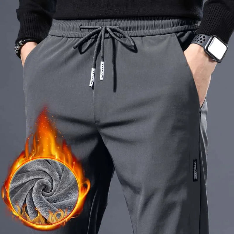 2027 Men's Casual Fleece Lined Loose Fit Straight Leg Sports Pants Autumn Winter Outerwear Spring Cargo Trousers Polyester Fiber