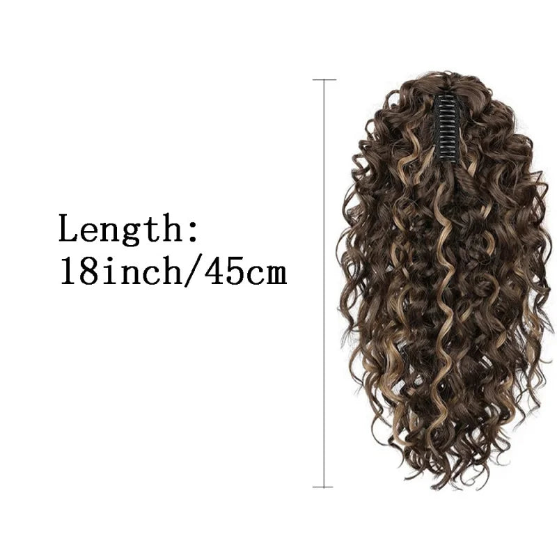 European and American curly 18inch African wavy claw clip ponytail long black-brown