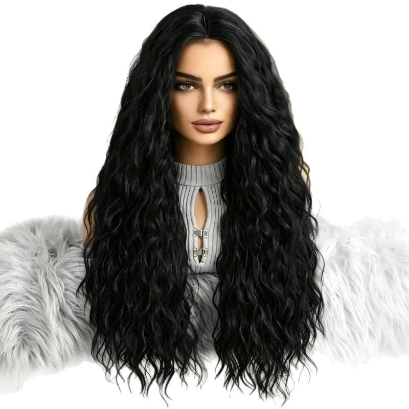perm European, American, African long , corn curl middle-parted wig, curly synthetic hair full headpiece