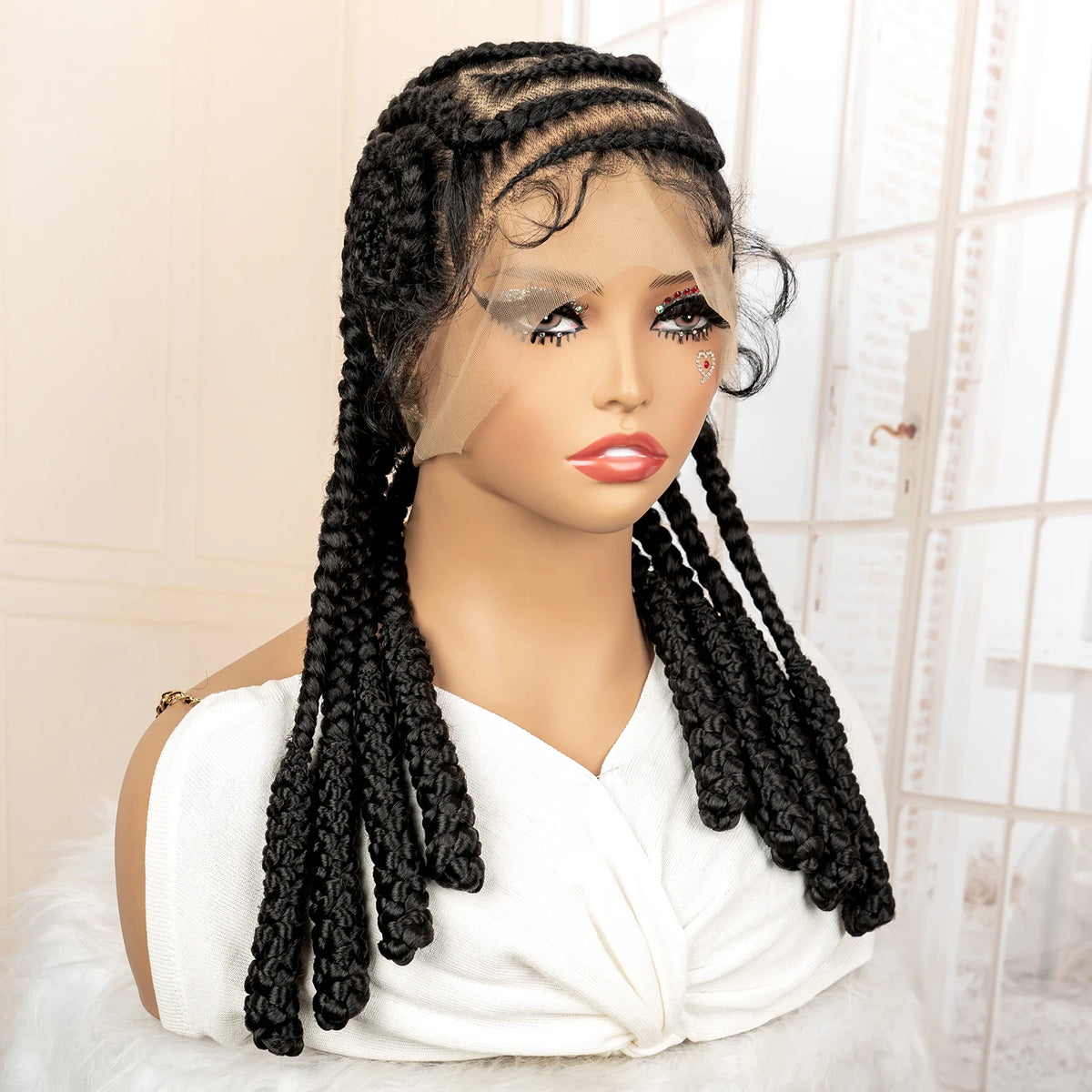 New Synthetic Afro Braided Wig Full Lace Cornrow Box Braids Wig 18 inches Lace Frontal Braiding Wig for African Black Women