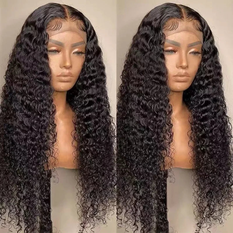 Wig with African-style small curls, 13*4 lace front, middle parting, long curly synthetic hair, high-temperature fiber cap