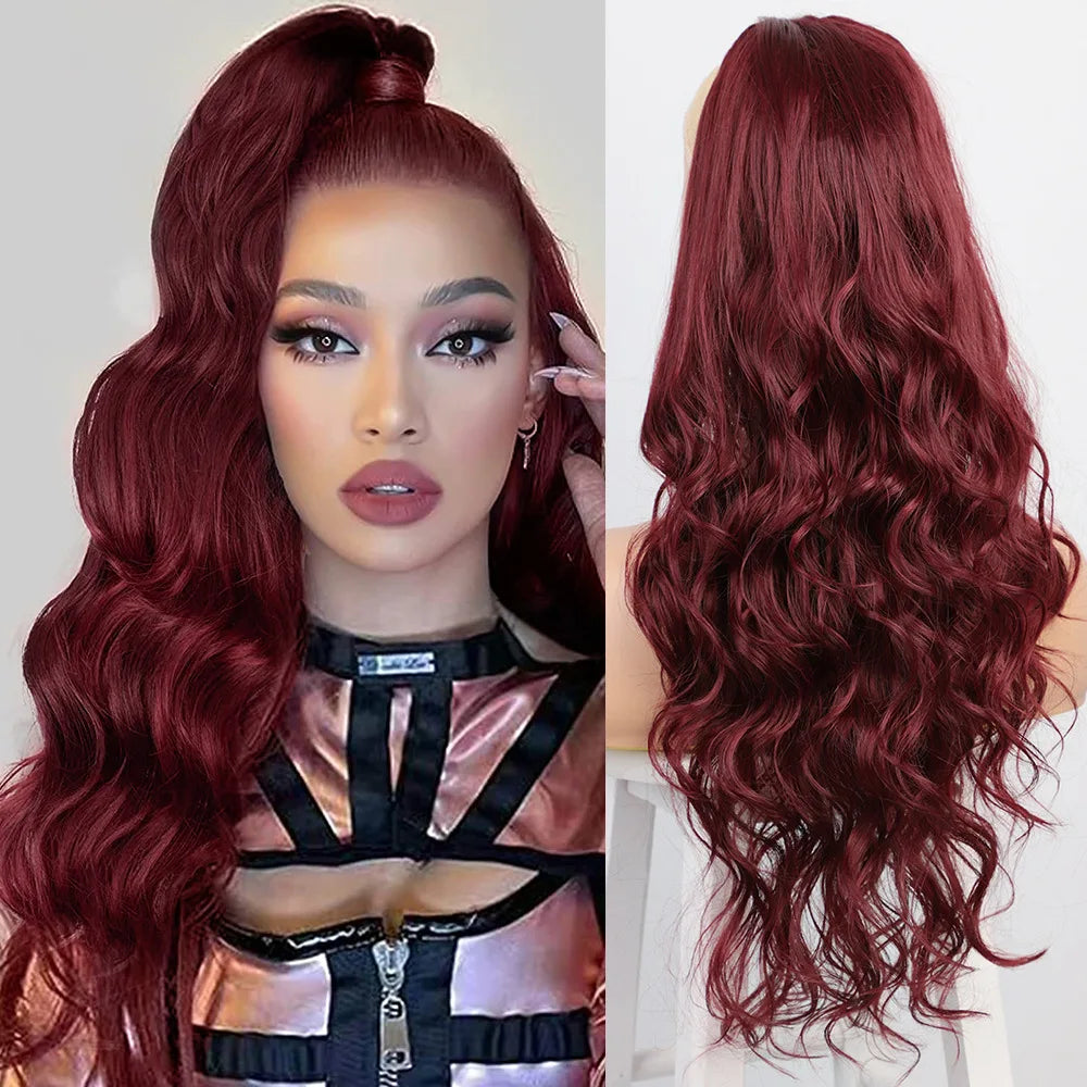 Women's long curly , drawstring hair extensions, , African big wave synthetic fiber wig, ponytail