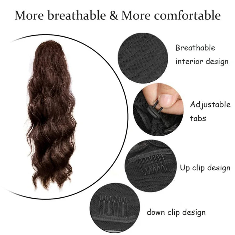 Women's long curly , drawstring hair extensions, , African big wave synthetic fiber wig, ponytail