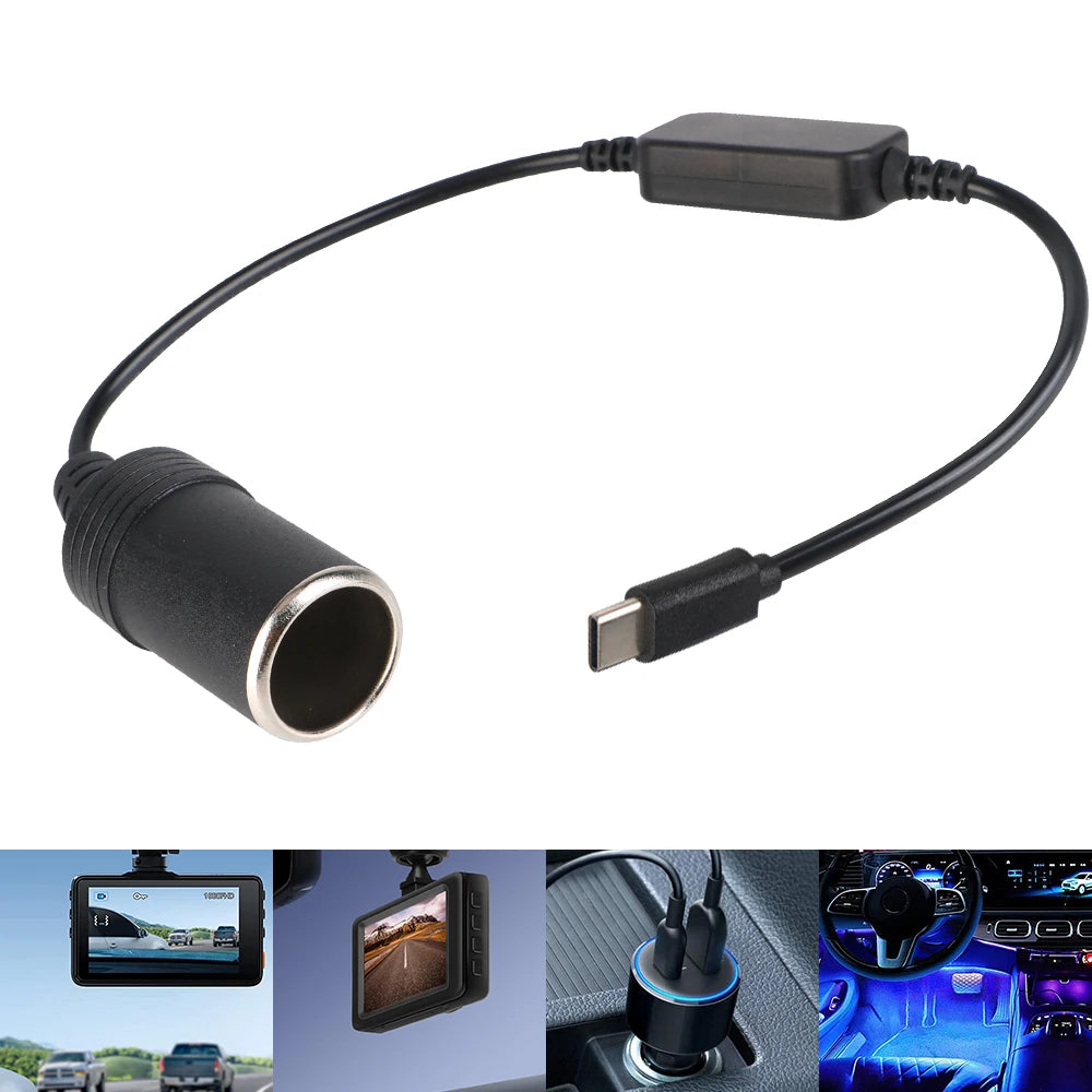 Car Electronics Accessories Cigarette Lighter Adapter Converter 1pc Type C Male to Female 5V USB To 12V Cigarette Lighter Socket
