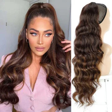 Women's long curly , drawstring hair extensions, , African big wave synthetic fiber wig, ponytail
