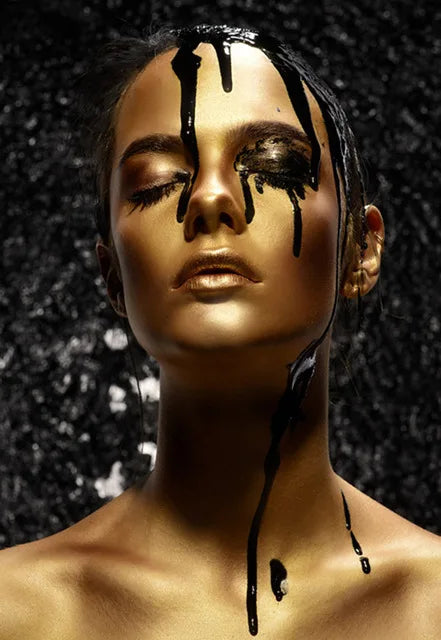 African Woman Art Black And Gold Portrait Canvas Paintings Poster Print Wall Art Picture Home Decor For Living Room Frameless