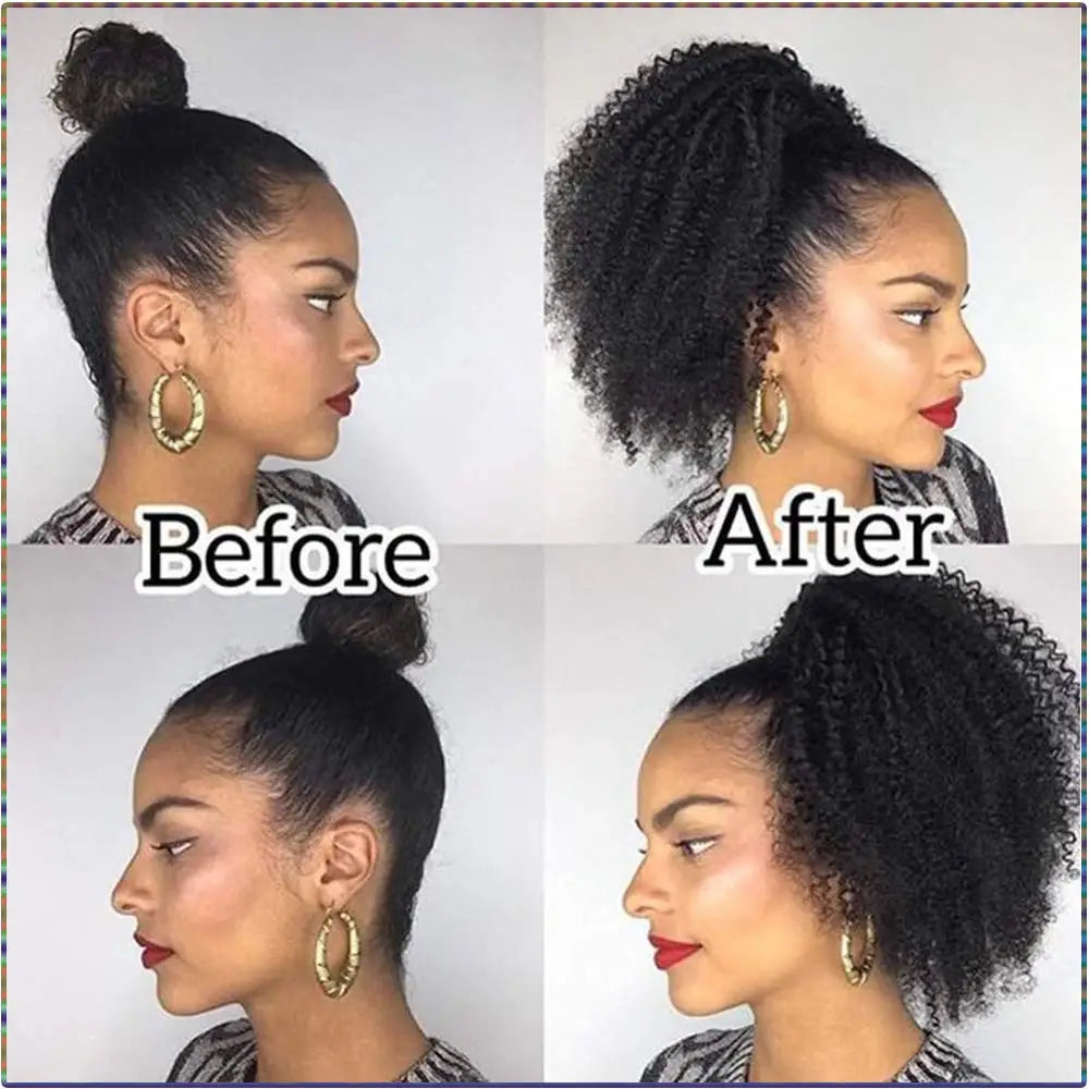 Synthetic Drawstring Curly Hair Ponytail Extension for African Women Short Afro Kinky Curly Hairpieces Fake Tail