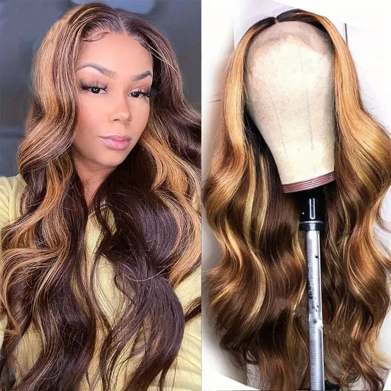 Fashionable front lace in piano color with large wavy curls, African synthetic fiber wig