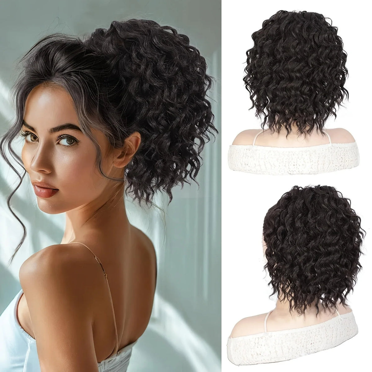 25cm / 9.8inch Short Fluffy Curly Ponytail Wig, Drawstring African Fluffy Hair Bun, Synthetic Natural Wave Hairpiece, for Women Only. Suitable for Daily Use, Dates, Photography, Parties, and Other Occasions.