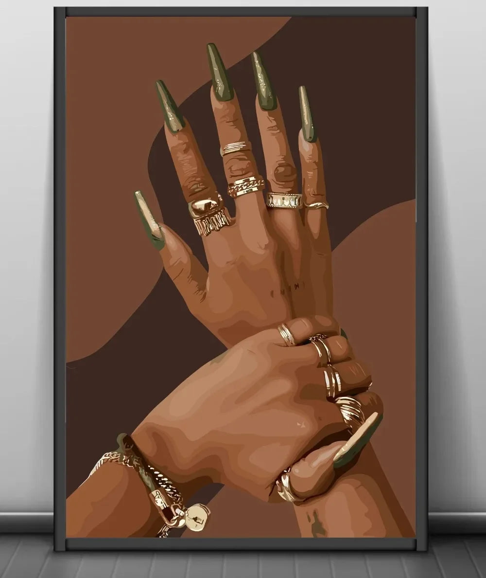 Modern African American Black Woman Fashion Portrait Posters and Prints Canvas Printing Wall Art Picture for Living Room Deco