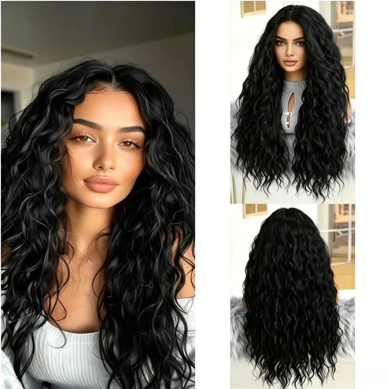perm European, American, African long , corn curl middle-parted wig, curly synthetic hair full headpiece