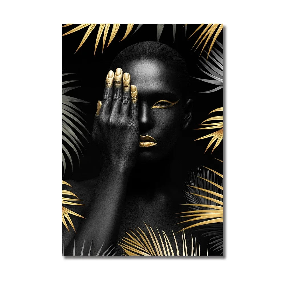 African Art Black and Gold Woman Oil Painting on Canvas Cuadros Posters and Prints Scandinavian Wall Art Picture for Living R