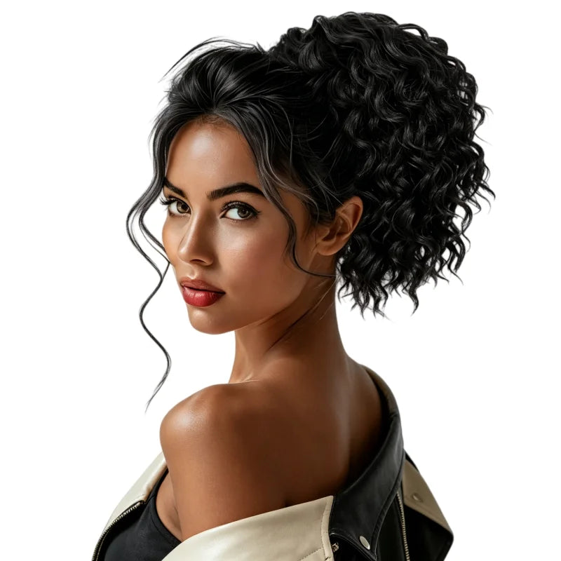 25cm / 9.8inch Short Fluffy Curly Ponytail Wig, Drawstring African Fluffy Hair Bun, Synthetic Natural Wave Hairpiece, for Women Only. Suitable for Daily Use, Dates, Photography, Parties, and Other Occasions.