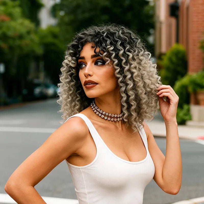 Women's wig, European, American, African style, short curly hair, afro, synthetic high-temperature fiber headpiece