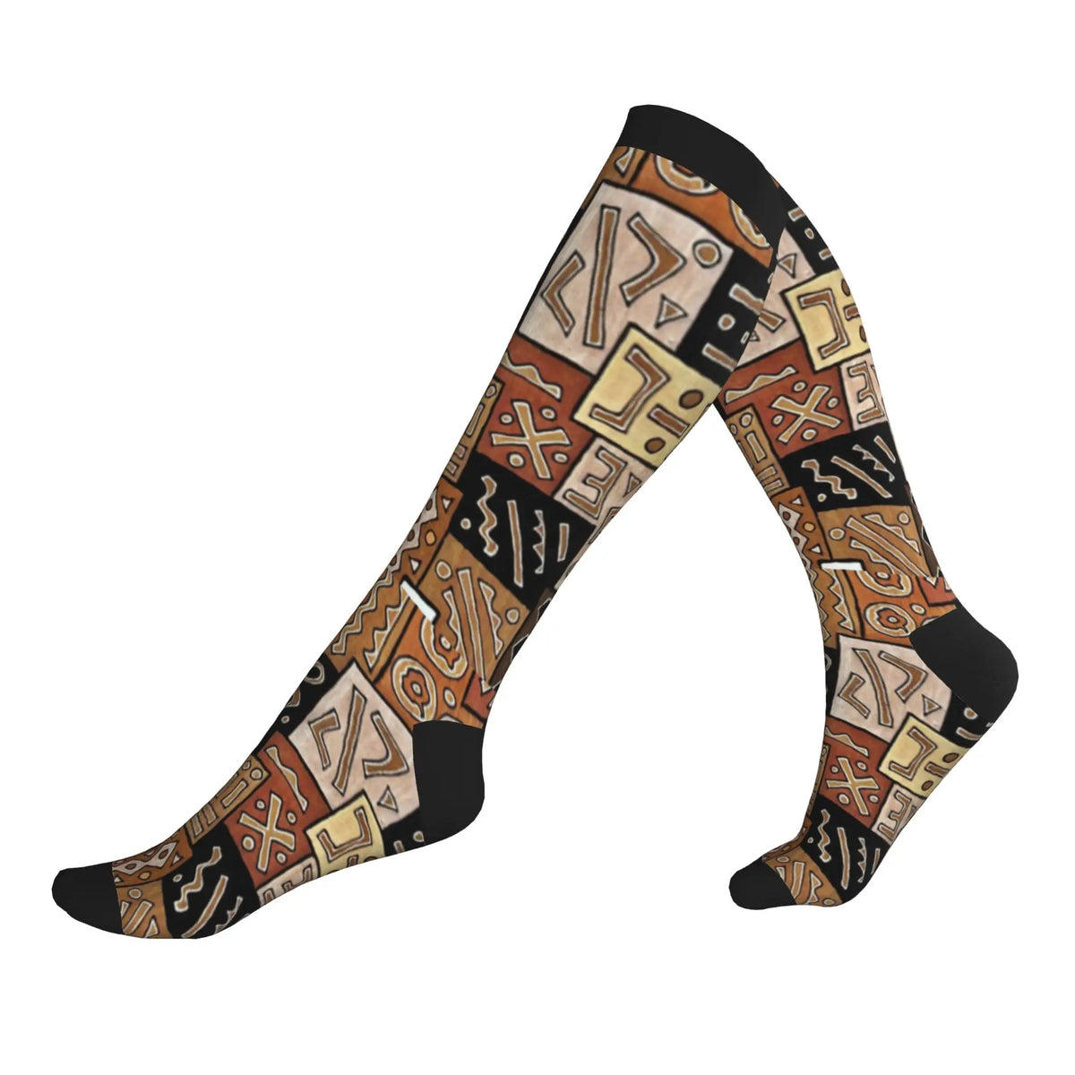 Traditional African Ethnic Tribal Ankara Geometric Mens Sports Compression Socks Novelty Spring Summer Autumn Winter Dress Socks