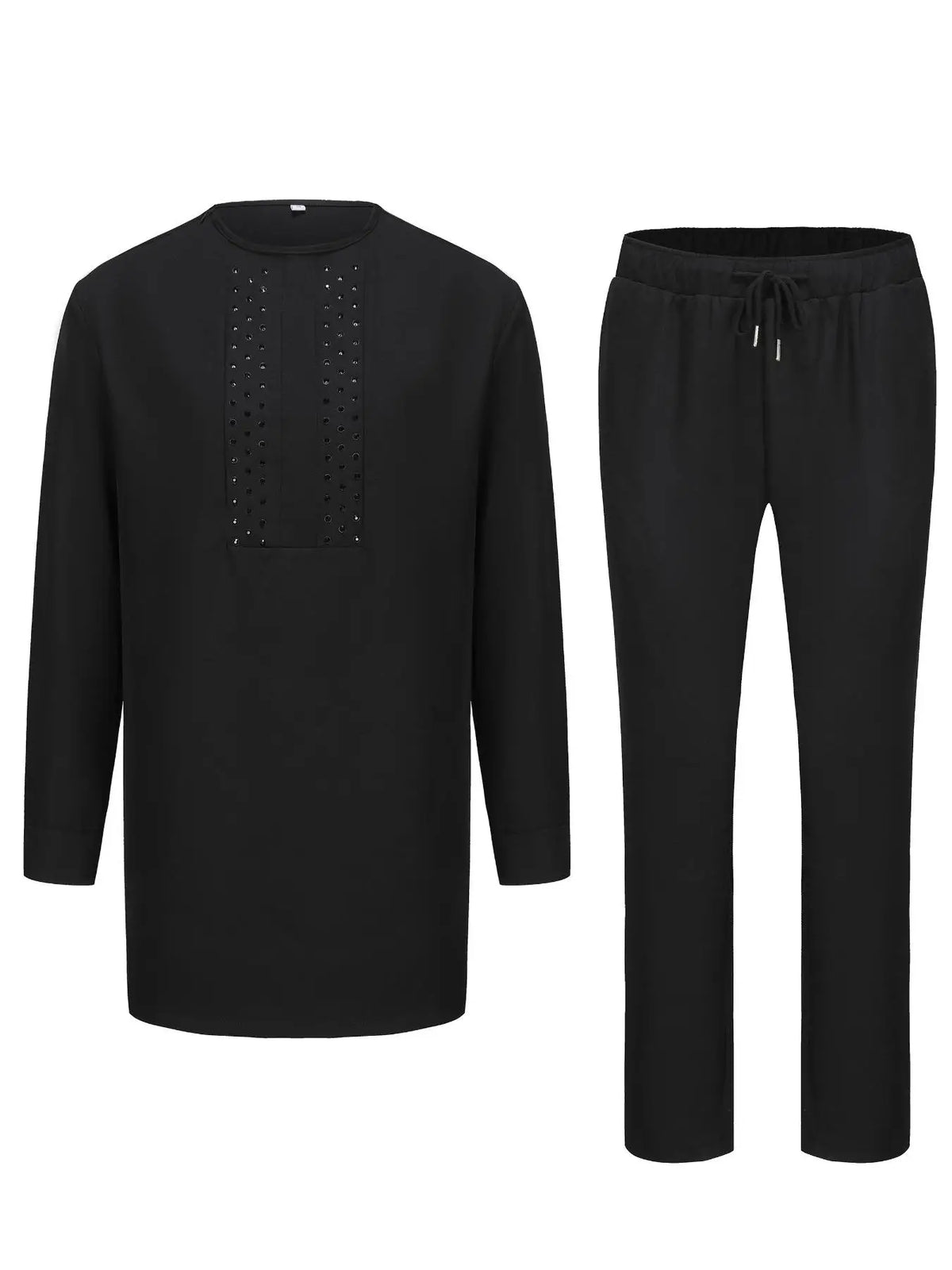 Men's Black round Neck African Middle Eastern Traditional Ethnic Style Formal Casual Suit for Wedding And Banquet