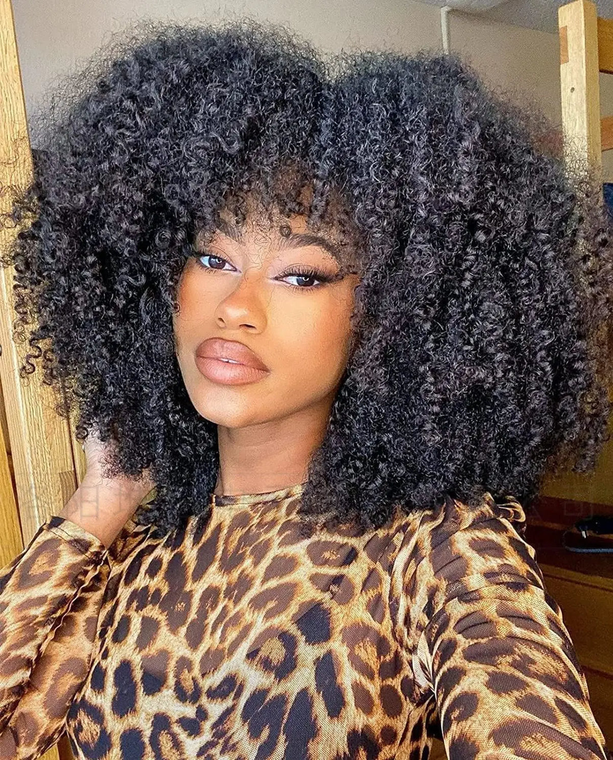European and American women's African black fluffy small curly afro wig full head cover
