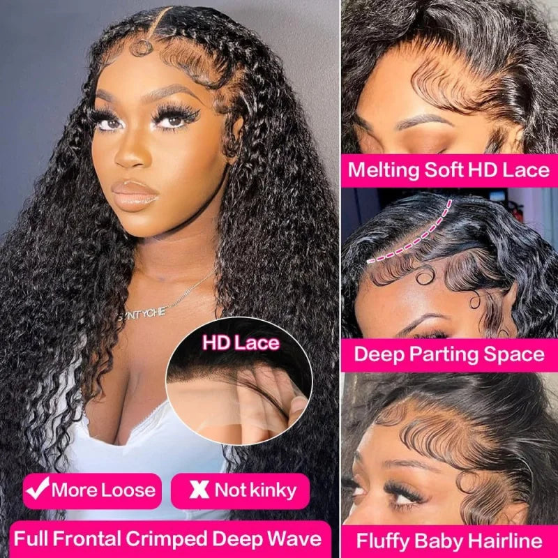 Wig with African-style small curls, 13*4 lace front, middle parting, long curly synthetic hair, high-temperature fiber headpiece