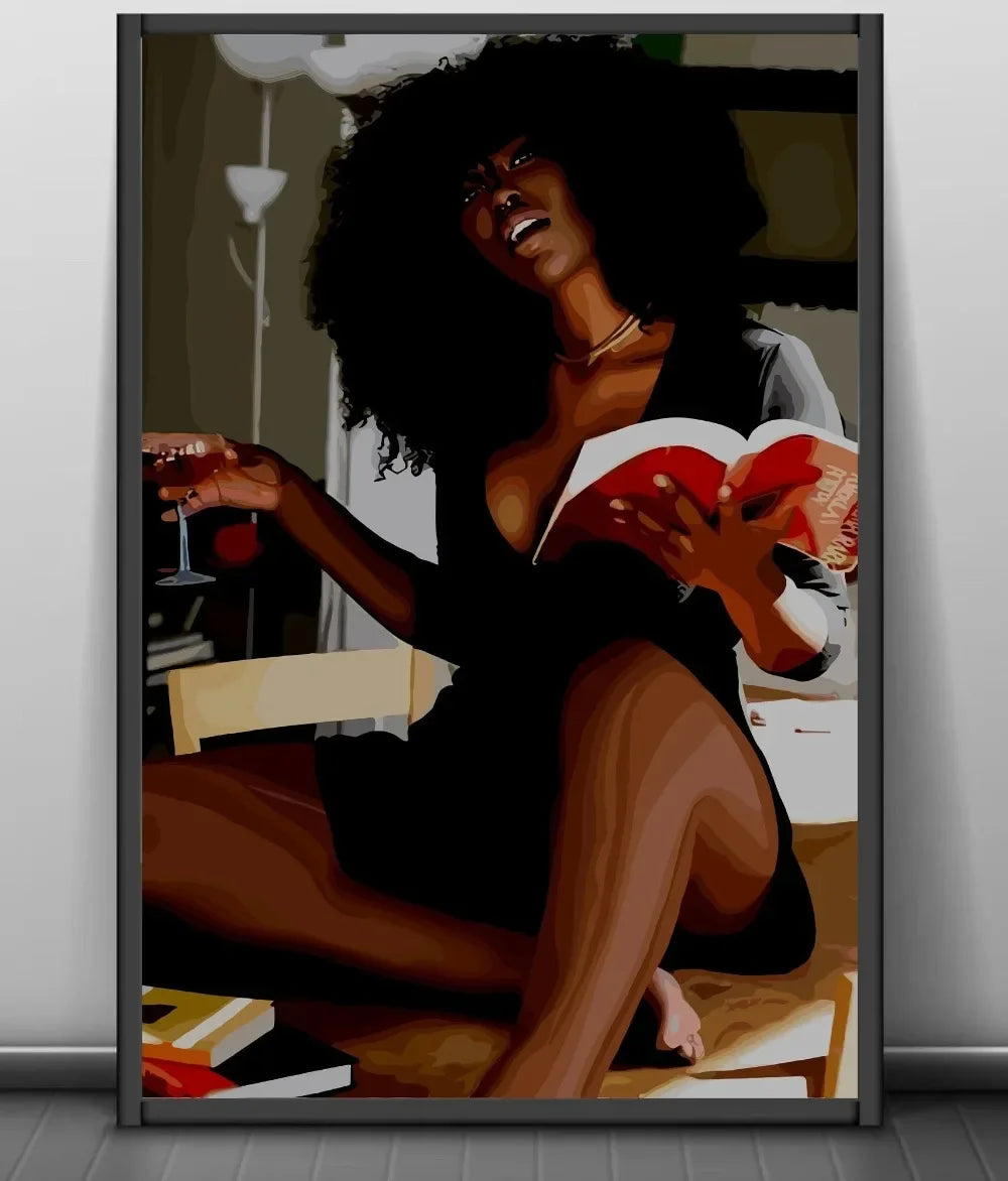 Modern African American Black Woman Fashion Portrait Posters and Prints Canvas Printing Wall Art Picture for Living Room Deco