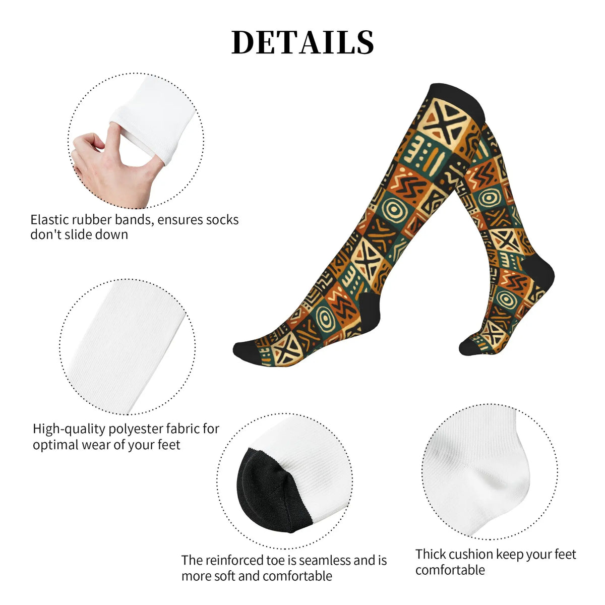 Traditional African Ethnic Tribal Ankara Geometric Mens Sports Compression Socks Novelty Spring Summer Autumn Winter Dress Socks