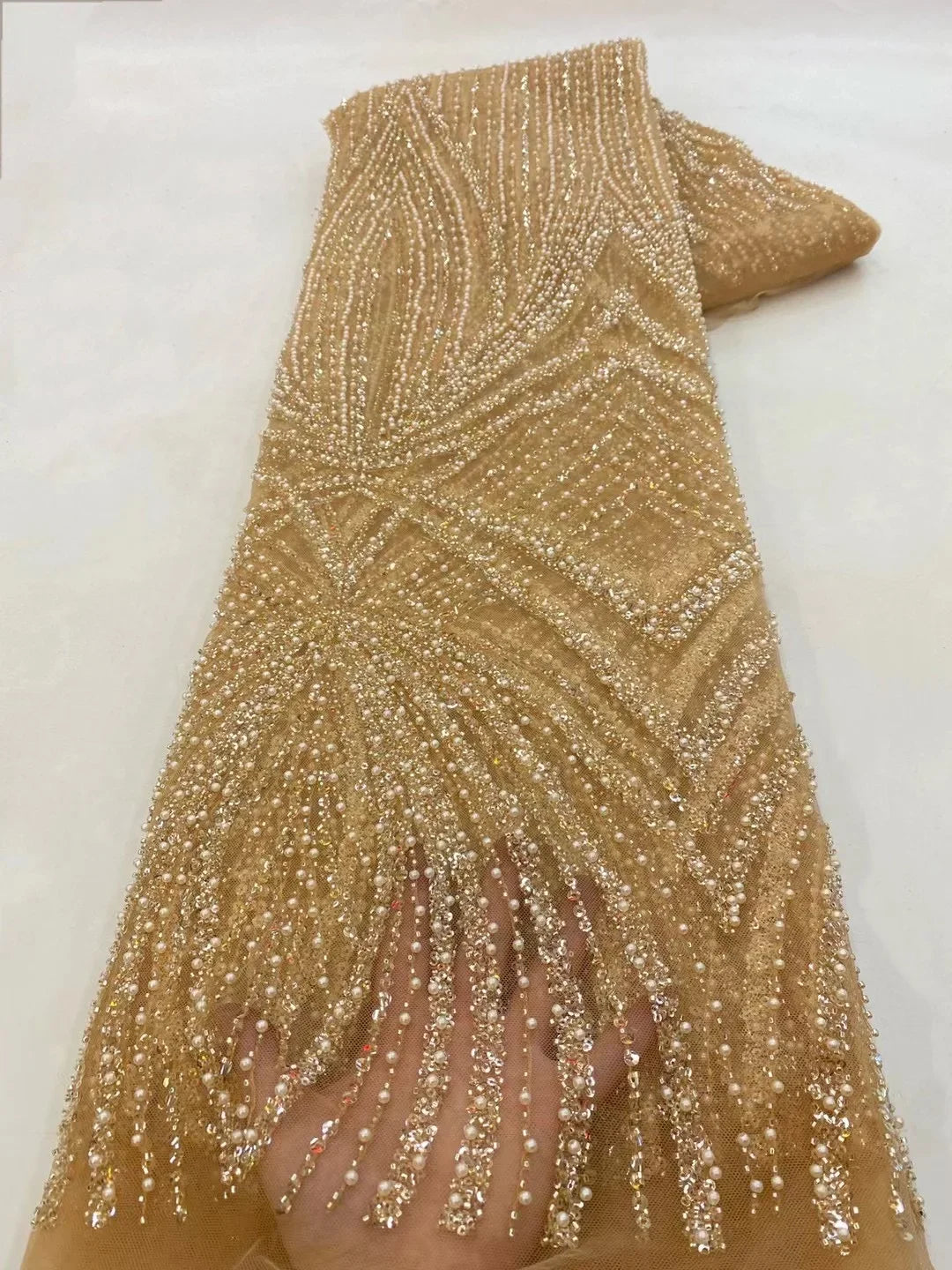2 yards High Quality African Sequins Beaded Lace Fabric 2026 French Nigerian Style Embroidery for Wedding Dresses Material