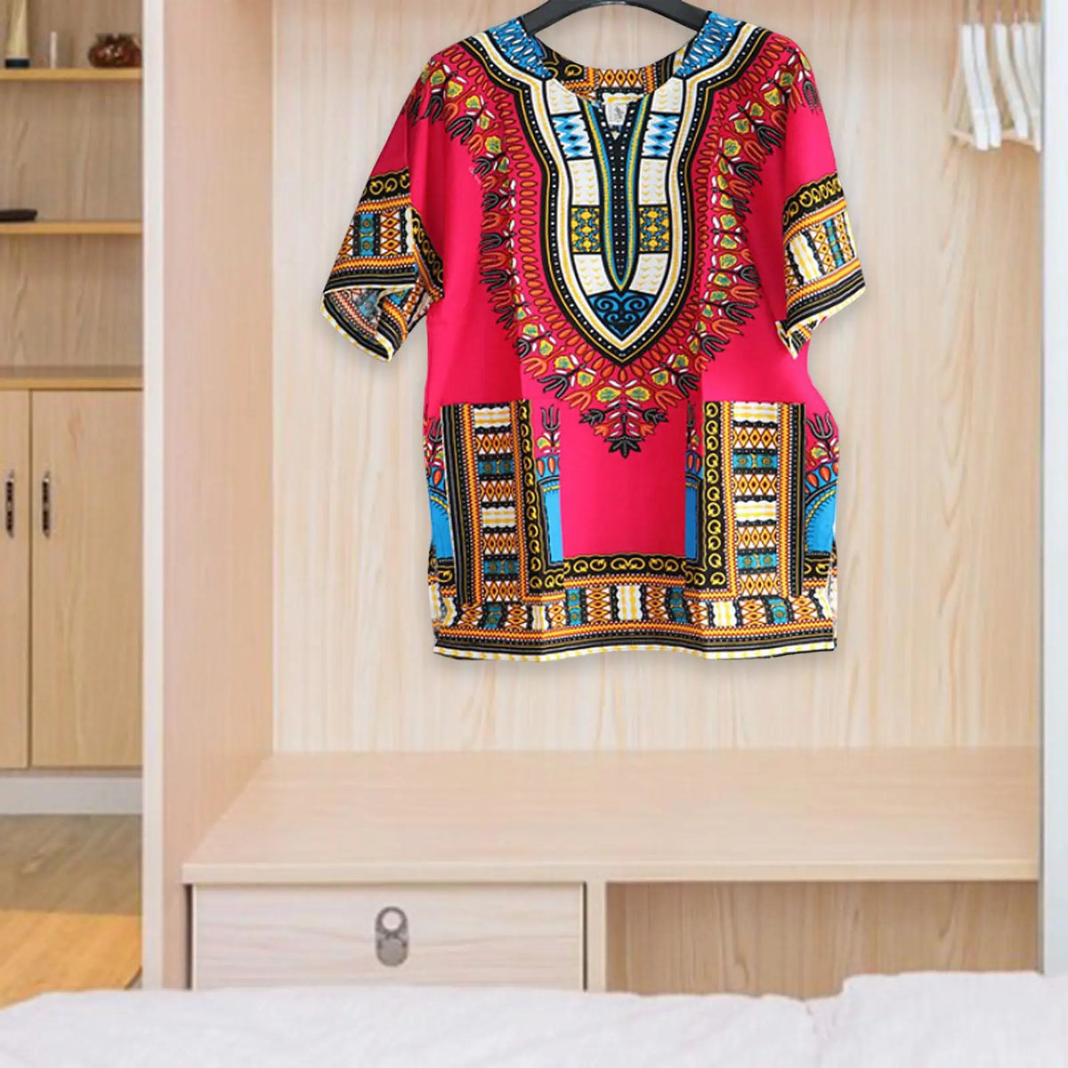 African Traditional Dashiki T Shirt Floral Geometric Print Cotton Blend Loose Fit Unisex Clothing for Men Women Casual Summer