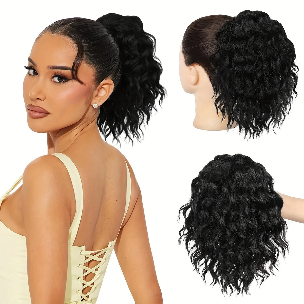 25cm / 9.8inch Short Fluffy Curly Ponytail Wig, Drawstring African Fluffy Hair Bun, Synthetic Natural Wave Hairpiece, for Women Only. Suitable for Daily Use, Dates, Photography, Parties, and Other Occasions.