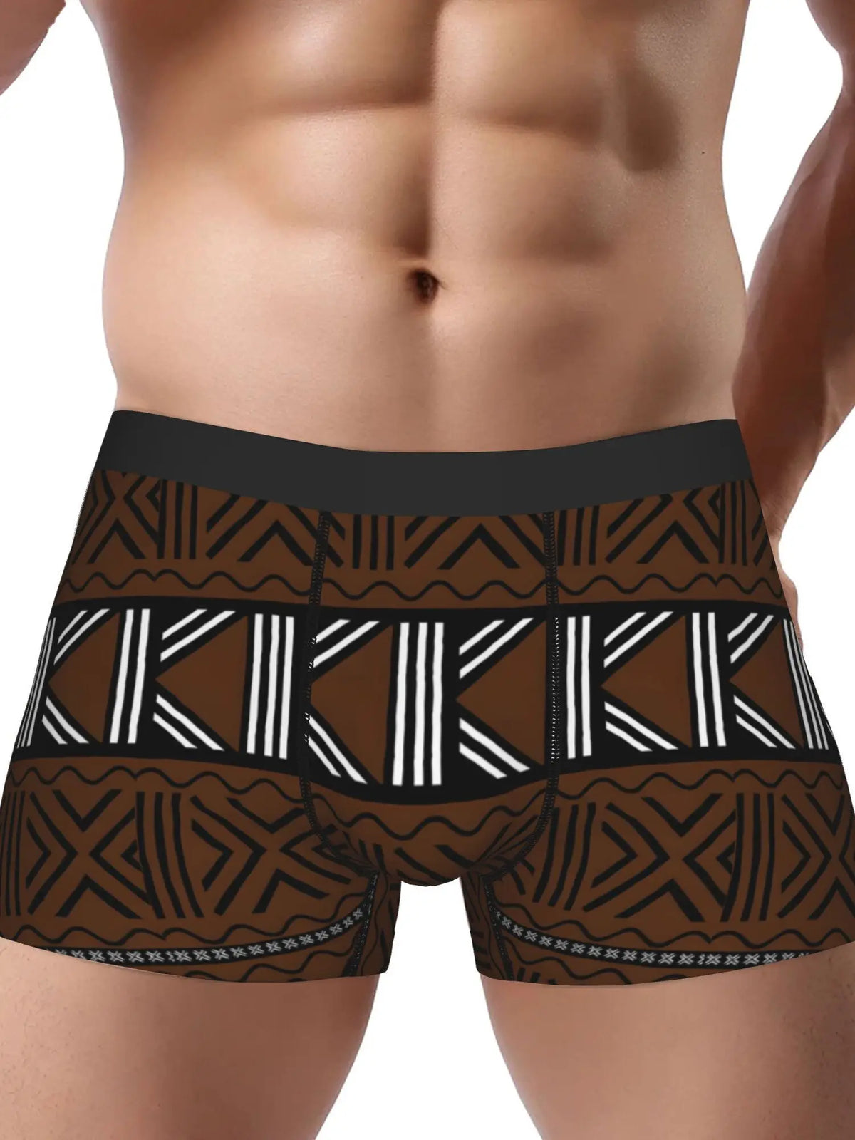 BIIHUDU Men's African Tribal Print Boxer Briefs - Mid-Stretch Breathable Fabric, Non-Transparent, Hand Wash/Dry Clean, Bold Cult