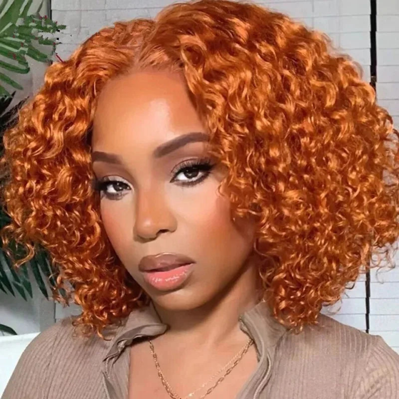 African bob hair 13*4 front lace orange small short curly wig