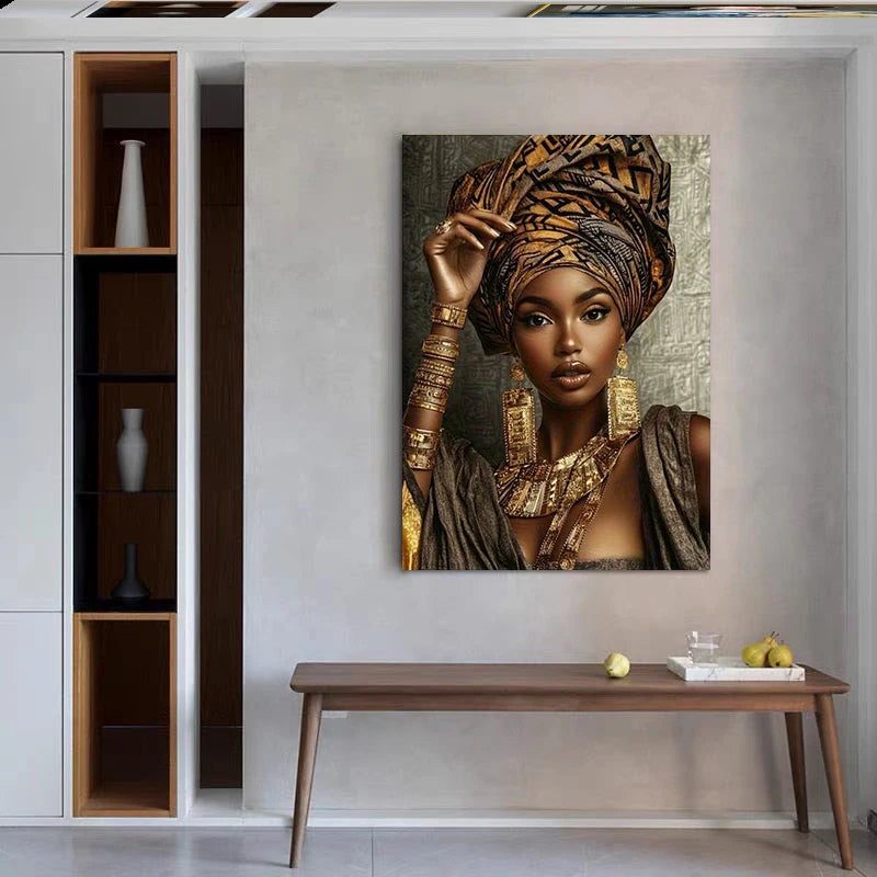 Beautiful African Queen Poster and Prints Golden Woman Canvas Painting Wall Art Picture Living Room Home Decor Cuadros No Frame