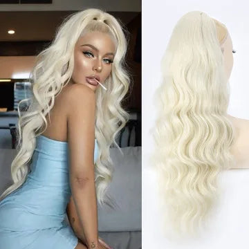 Women's long curly , drawstring hair extensions, , African big wave synthetic fiber wig, ponytail