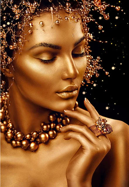 African Woman Art Black And Gold Portrait Canvas Paintings Poster Print Wall Art Picture Home Decor For Living Room Frameless