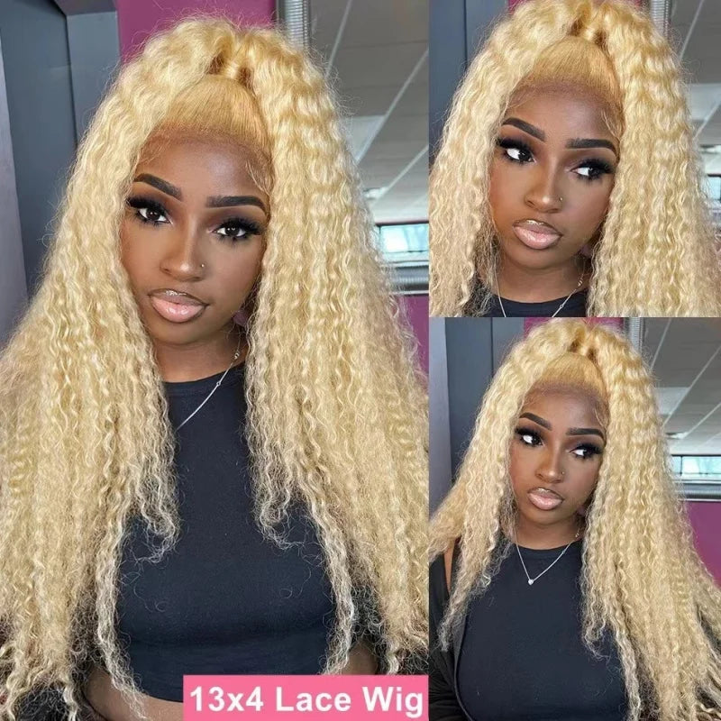 Wig with African-style small curls, 13*4 lace front, middle parting, long curly synthetic hair, high-temperature fiber cap