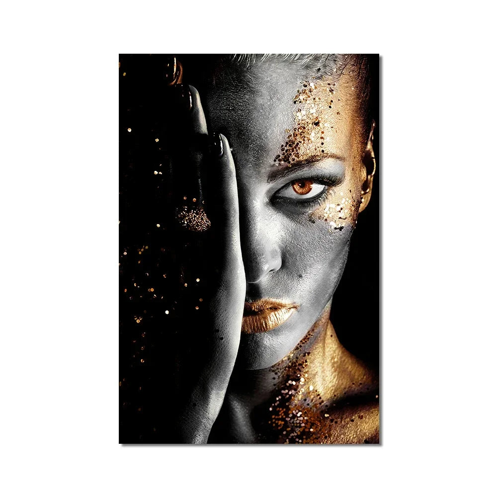 African Art Black and Gold Woman Oil Painting on Canvas Cuadros Posters and Prints Scandinavian Wall Art Picture for Living R
