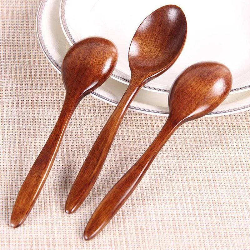 5pcs High Quality Wooden Soup Spoon Simple Design Durable Kitchen Utensil for Cooking Serving and Home Dining Tableware
