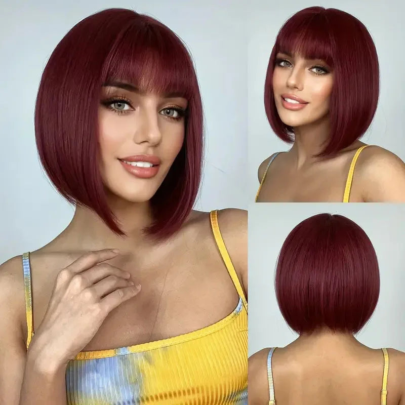 African , high-temperature , bangs, bob cut, T-shaped synthetic fiber headgear, wigs
