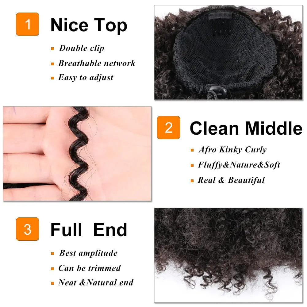 Short Afro Kinky Curly Ponytail Hair Piece for African American Ponytail Extension Synthetic Afro Kinky Curly Ponytail for Women