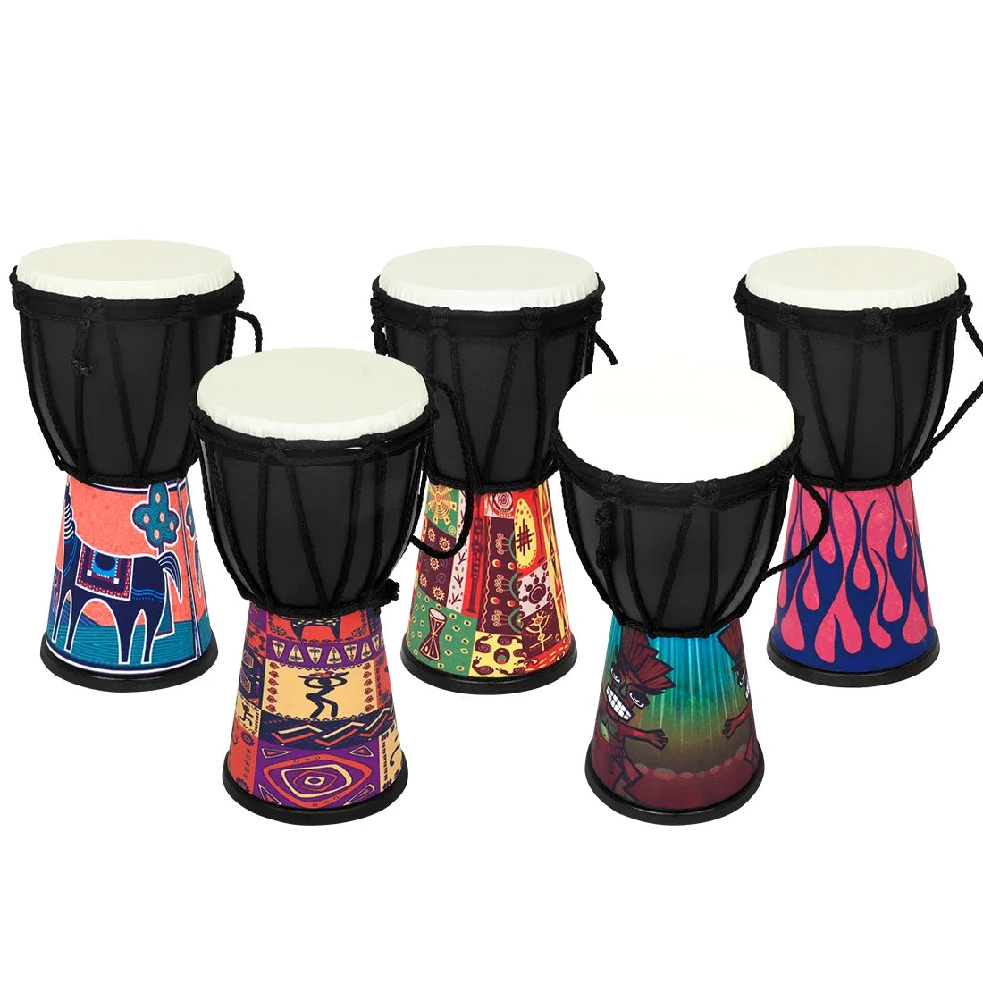 4 Inch African Drum ABS Drum Cavity Portable Children's Hand Drum Portable Djembe Drum with Colorful Art Patterns
