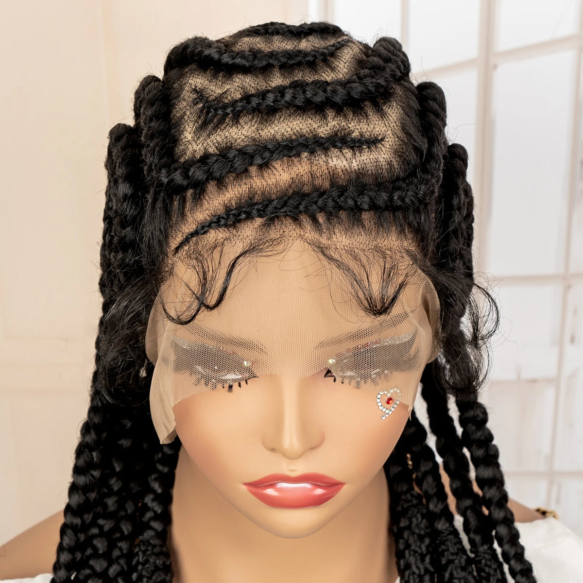New Synthetic Afro Braided Wig Full Lace Cornrow Box Braids Wig 18 inches Lace Frontal Braiding Wig for African Black Women