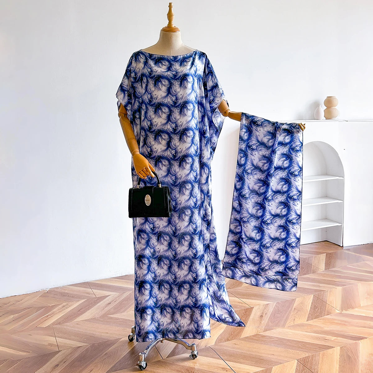 2025 New African Fashion Short Sleeve Colored Pattern Dubai Women Summer Real Silk Soft Printing Loose Tradition Muslim Scraf