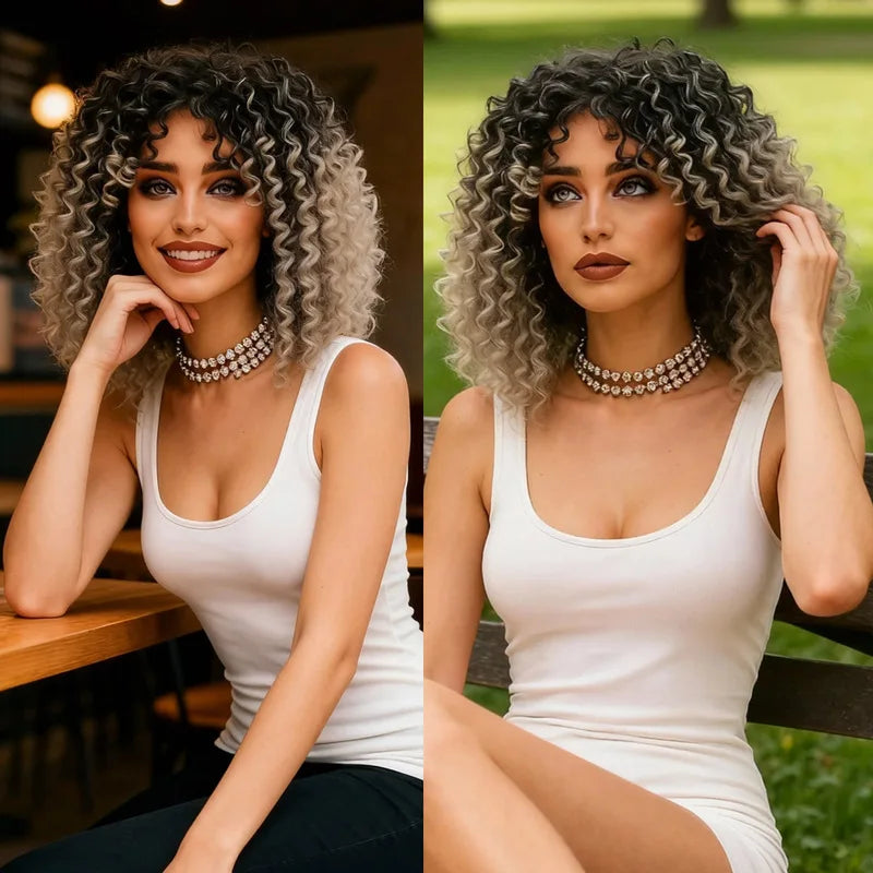 Women's wig, European, American, African style, short curly hair, afro, synthetic high-temperature fiber headpiece