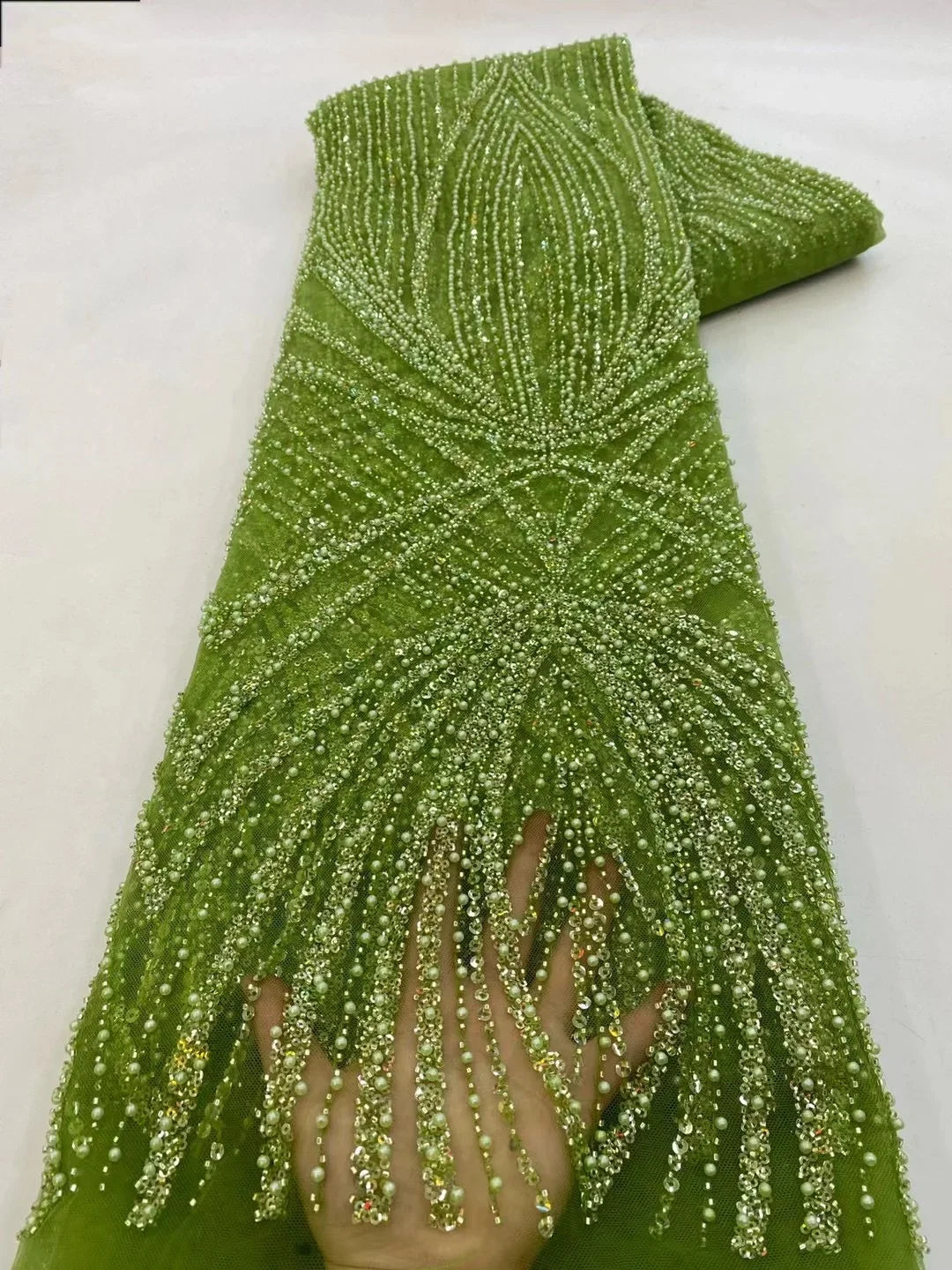 2 yards High Quality African Sequins Beaded Lace Fabric 2026 French Nigerian Style Embroidery for Wedding Dresses Material